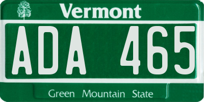 VT license plate ADA465