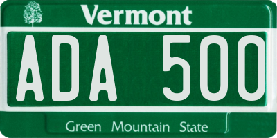 VT license plate ADA500