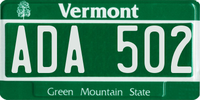 VT license plate ADA502