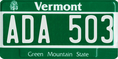 VT license plate ADA503