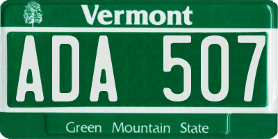 VT license plate ADA507