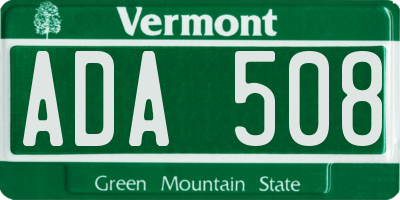 VT license plate ADA508