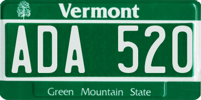 VT license plate ADA520