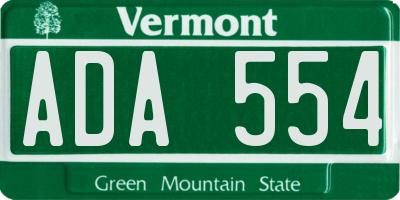 VT license plate ADA554