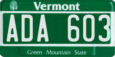 VT license plate ADA603