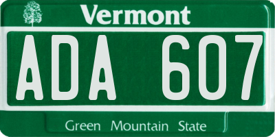 VT license plate ADA607