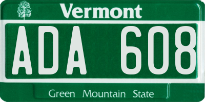 VT license plate ADA608