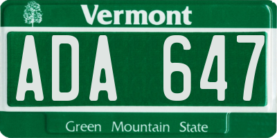 VT license plate ADA647