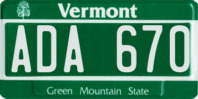 VT license plate ADA670