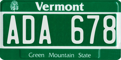 VT license plate ADA678