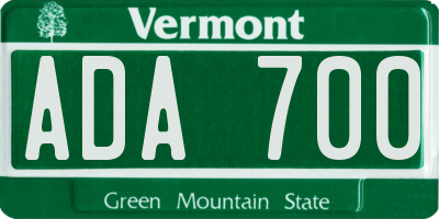 VT license plate ADA700