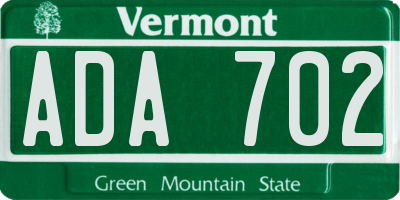 VT license plate ADA702
