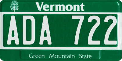 VT license plate ADA722