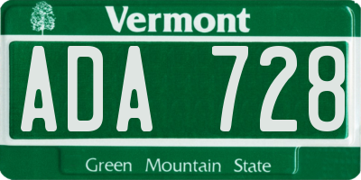 VT license plate ADA728