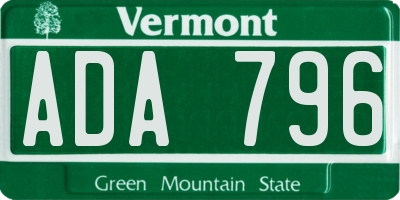 VT license plate ADA796