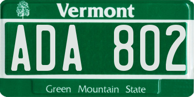 VT license plate ADA802