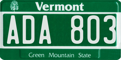 VT license plate ADA803