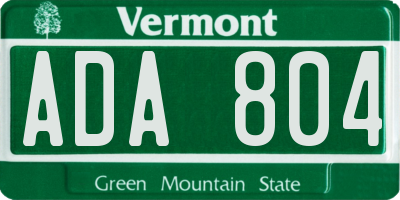 VT license plate ADA804