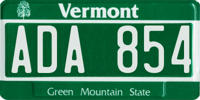 VT license plate ADA854