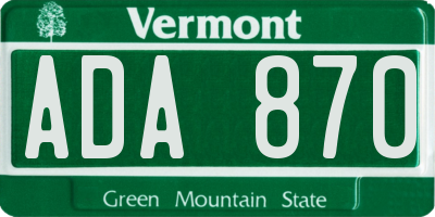 VT license plate ADA870