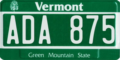 VT license plate ADA875