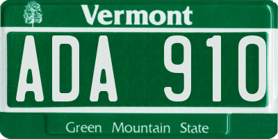 VT license plate ADA910