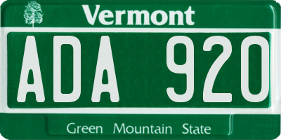 VT license plate ADA920