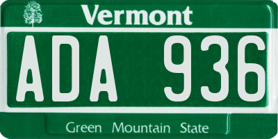 VT license plate ADA936
