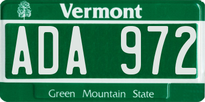VT license plate ADA972