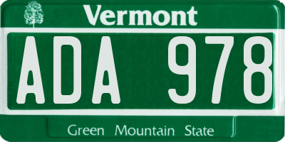 VT license plate ADA978