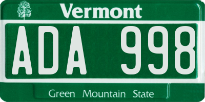 VT license plate ADA998