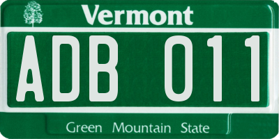 VT license plate ADB011