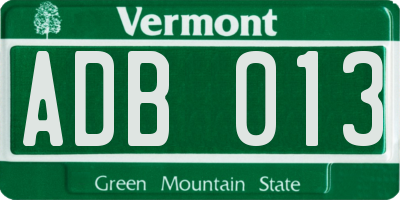 VT license plate ADB013