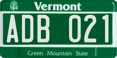 VT license plate ADB021