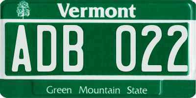 VT license plate ADB022