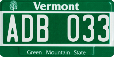 VT license plate ADB033