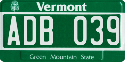VT license plate ADB039