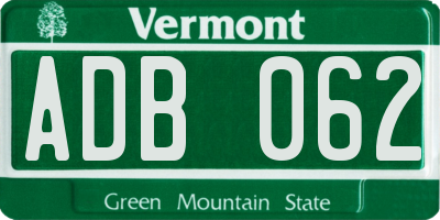 VT license plate ADB062