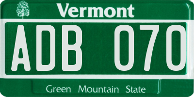 VT license plate ADB070