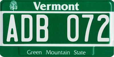 VT license plate ADB072