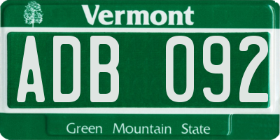 VT license plate ADB092