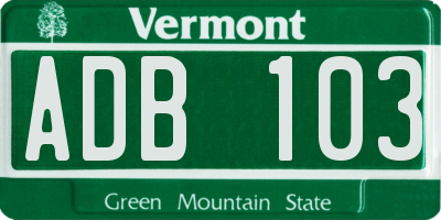 VT license plate ADB103