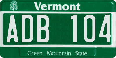 VT license plate ADB104