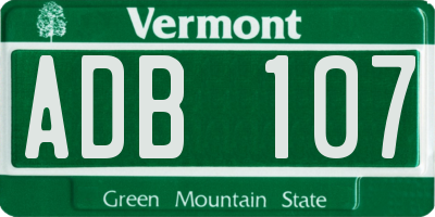 VT license plate ADB107
