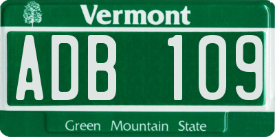 VT license plate ADB109