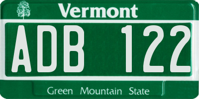 VT license plate ADB122