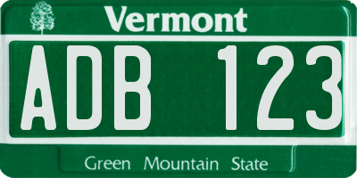 VT license plate ADB123