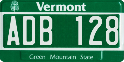 VT license plate ADB128
