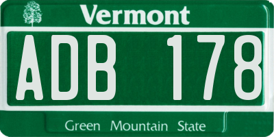VT license plate ADB178