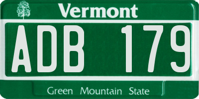 VT license plate ADB179
